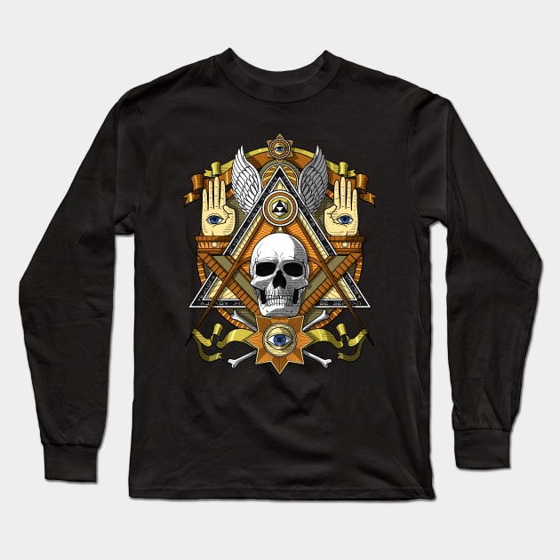 Masonic Skull Long Sleeve T-Shirt by underheaven